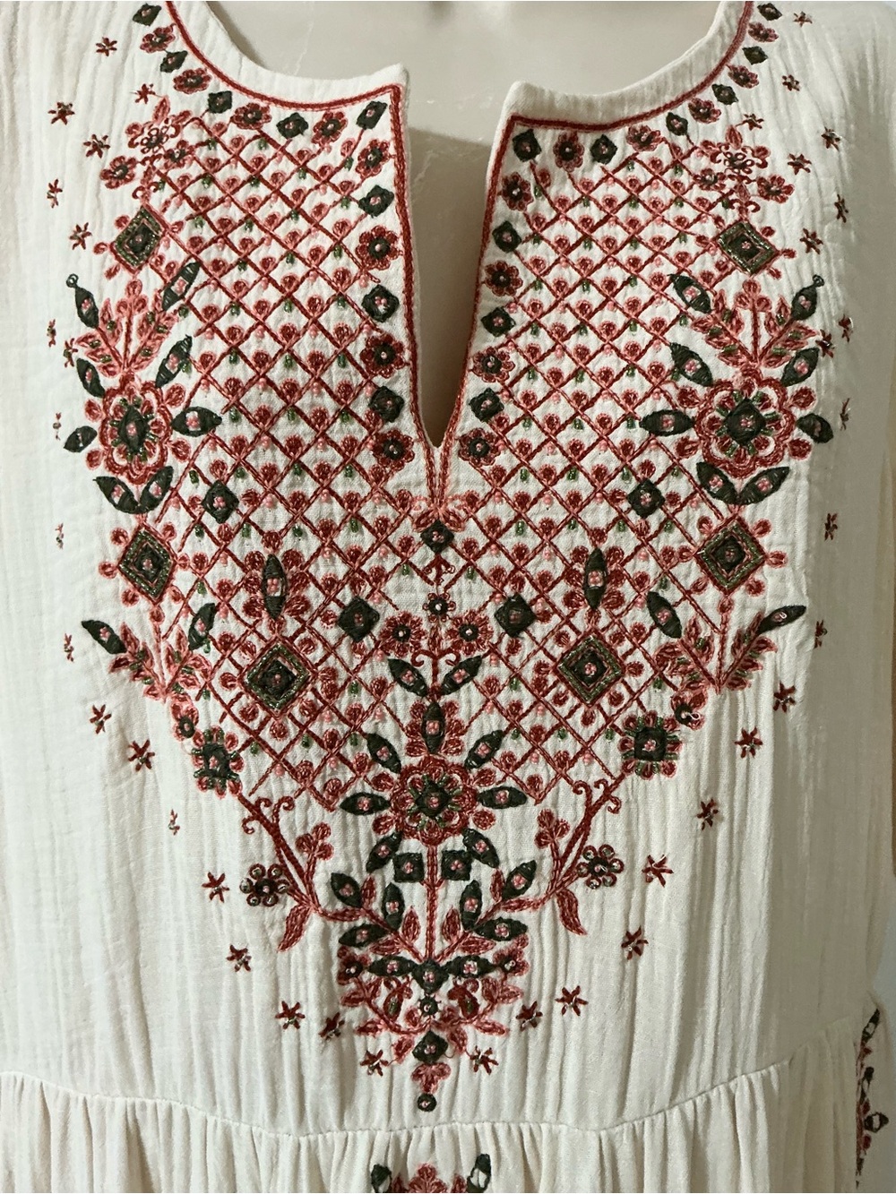 Soft Surroundings Bellmore Cream Gauze Embroidered Boho Tiered Maxi Dress Medium - Picture 7 of 12
